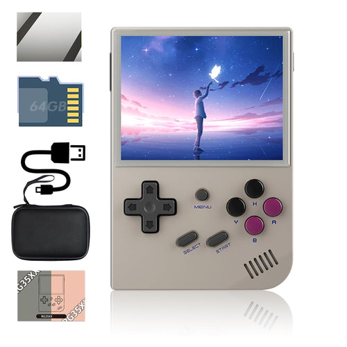 RG35XX Handheld Game Console 3.5 inch IPS Retro Games Consoles Classic Emulator Hand-held Gaming Preinstalled Hand Held Video System with Portable Case 64GB Gray