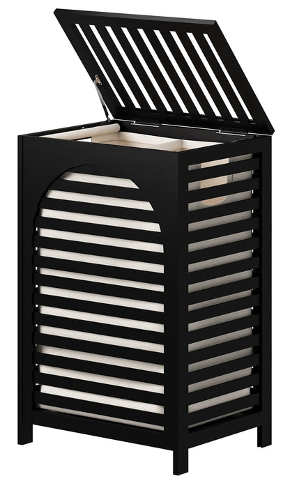 Black Laundry Hamper Laundry Hamper with Lid 22.5 Gallon (85L) Bamboo Wood Clothes Laundry Basket with Lid and Handles Removable Liner
